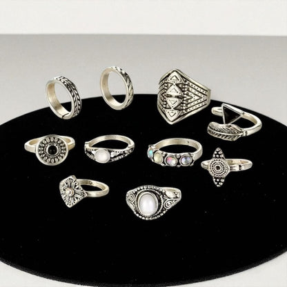 Bohemian 10-Piece Antique Gold & Silver Ring Set – Vintage Tribal Knuckle Rings - Fatisha Boutique #