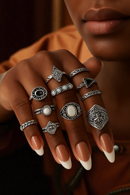 Bohemian 10-Piece Antique Gold & Silver Ring Set – Vintage Tribal Knuckle Rings - Fatisha Boutique #