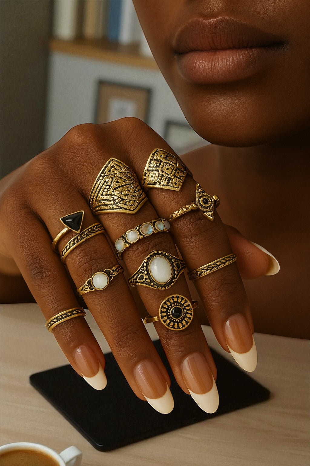 Bohemian 10-Piece Antique Gold & Silver Ring Set – Vintage Tribal Knuckle Rings - Fatisha Boutique #