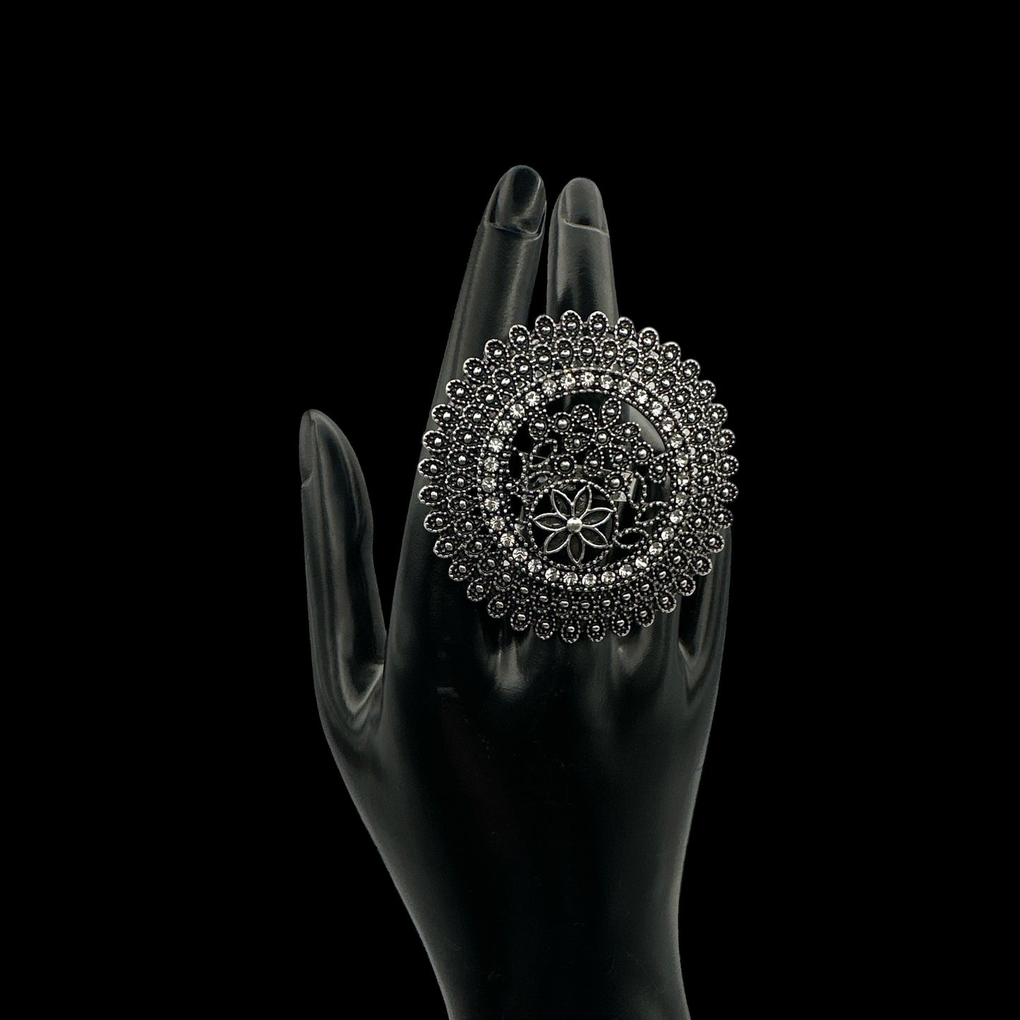 Vintage Boho Oversized Statement Ring – Antique Gold & Silver, 5cm Mandala Design - Fatisha Boutique #