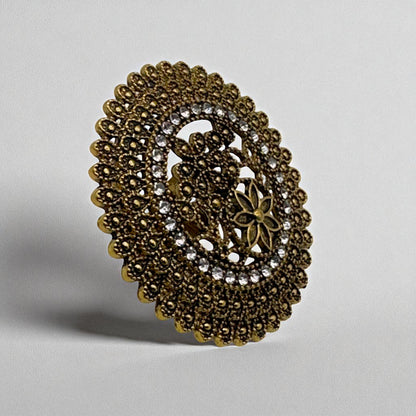 Vintage Boho Oversized Statement Ring – Antique Gold & Silver, 5cm Mandala Design - Fatisha Boutique #