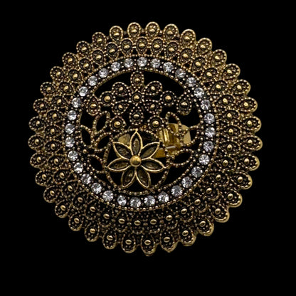 Vintage Boho Oversized Statement Ring – Antique Gold & Silver, 5cm Mandala Design - Fatisha Boutique #
