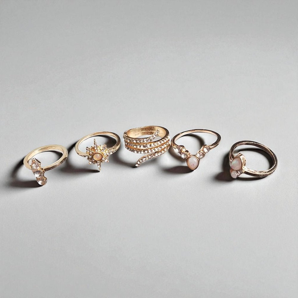 Gold Opal Aesthetic Ring Set (17 Pieces) – Vintage Boho Stacking Rings - Fatisha Boutique #