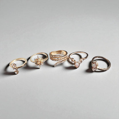 Gold Opal Aesthetic Ring Set (17 Pieces) – Vintage Boho Stacking Rings - Fatisha Boutique #