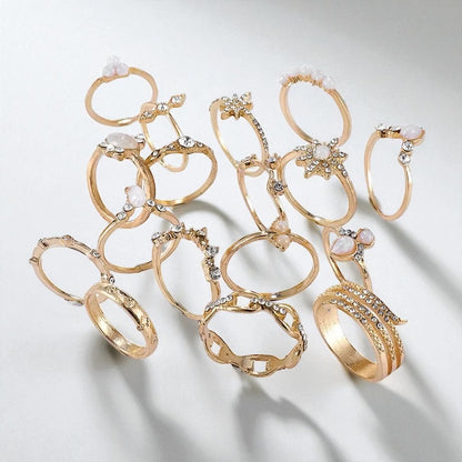 Gold Opal Aesthetic Ring Set (17 Pieces) – Vintage Boho Stacking Rings - Fatisha Boutique #