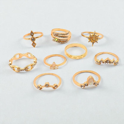 Gold Opal Aesthetic Ring Set (17 Pieces) – Vintage Boho Stacking Rings - Fatisha Boutique #
