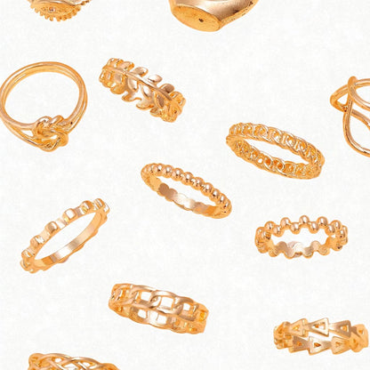 13-Piece Gold Statement Ring Set – Trendy Boho Stackable Fashion Rings for Women - Fatisha Boutique #