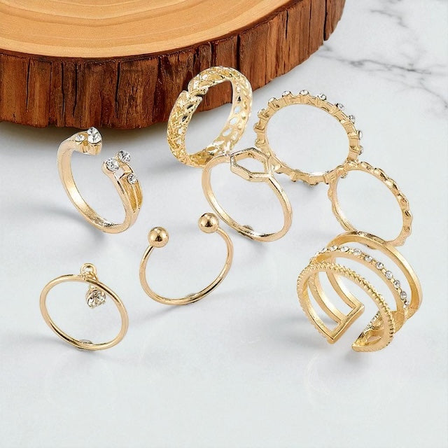 Gold-Tone Dainty Ring Set – 10 Pcs Adjustable Minimalist Fashion Rings - Fatisha Boutique #