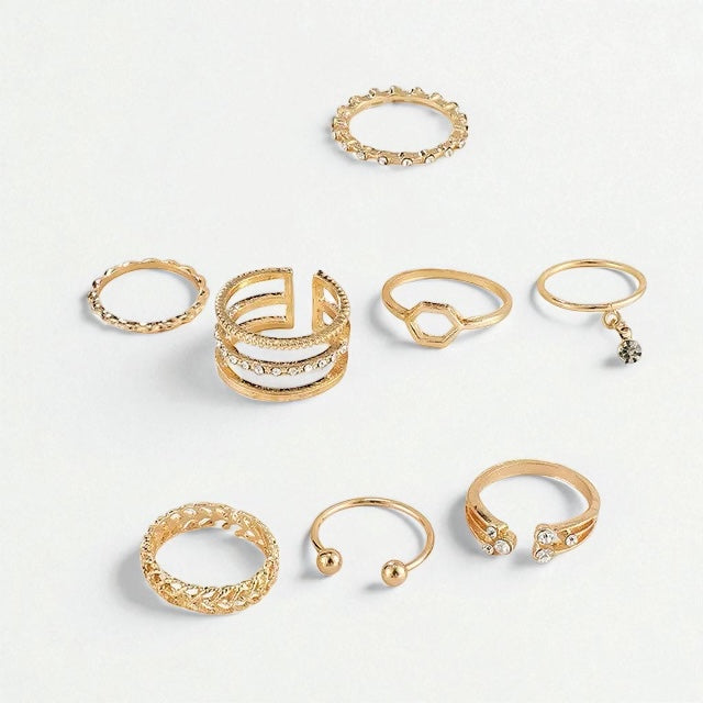 Gold-Tone Dainty Ring Set – 10 Pcs Adjustable Minimalist Fashion Rings - Fatisha Boutique #