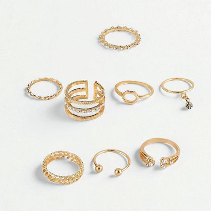 Gold-Tone Dainty Ring Set – 10 Pcs Adjustable Minimalist Fashion Rings - Fatisha Boutique #