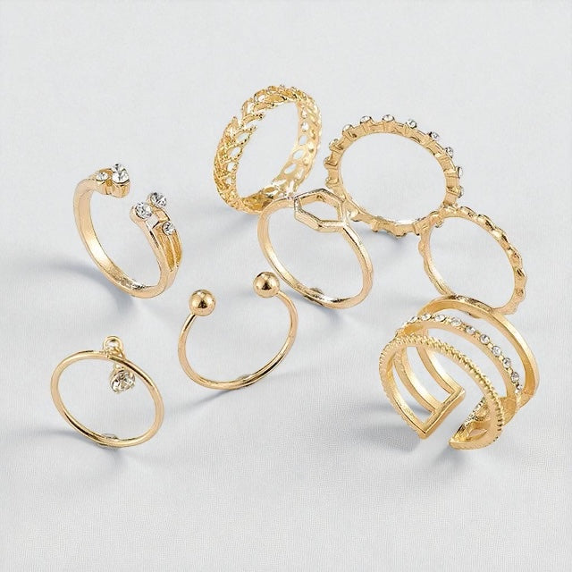 Gold-Tone Dainty Ring Set – 10 Pcs Adjustable Minimalist Fashion Rings - Fatisha Boutique #