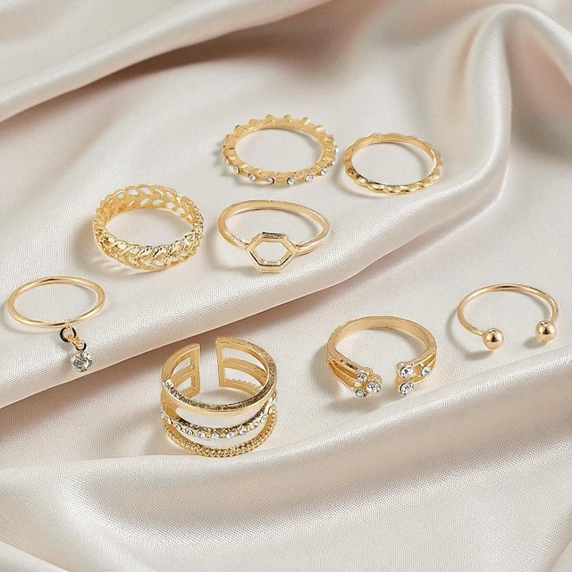 Gold-Tone Dainty Ring Set – 10 Pcs Adjustable Minimalist Fashion Rings - Fatisha Boutique #
