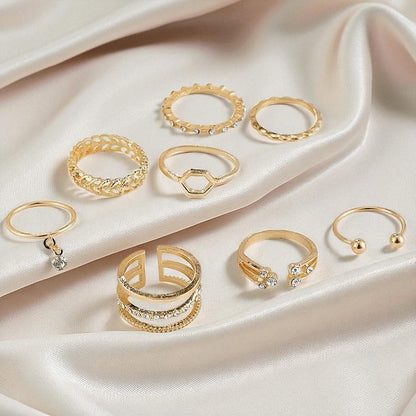Gold-Tone Dainty Ring Set – 10 Pcs Adjustable Minimalist Fashion Rings - Fatisha Boutique #