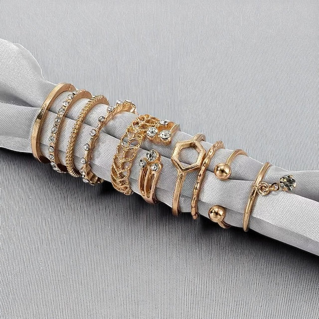 Gold-Tone Dainty Ring Set – 10 Pcs Adjustable Minimalist Fashion Rings - Fatisha Boutique #