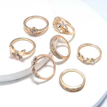 Gold Rhinestone Ring Set – 7 Stackable Pieces - Fatisha Boutique #