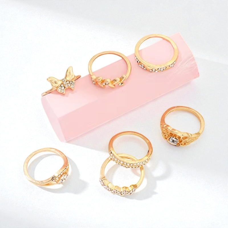 Gold Rhinestone Ring Set – 7 Stackable Pieces - Fatisha Boutique #