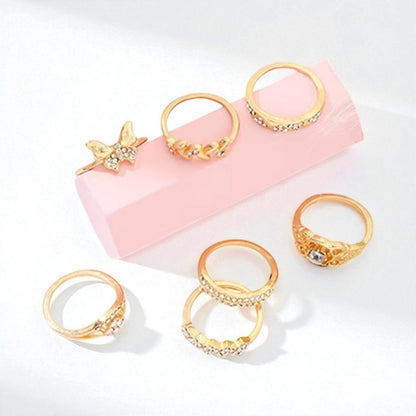Gold Rhinestone Ring Set – 7 Stackable Pieces - Fatisha Boutique #
