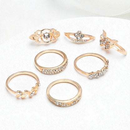 Gold Rhinestone Ring Set – 7 Stackable Pieces - Fatisha Boutique #