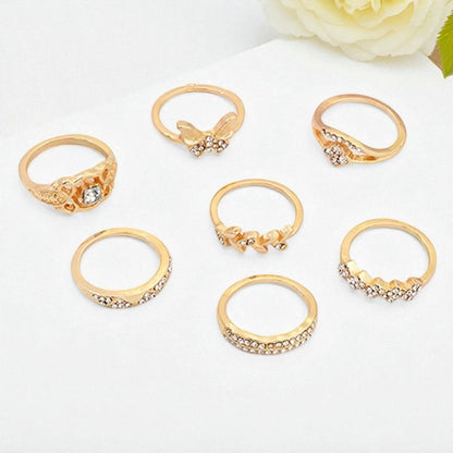 Gold Rhinestone Ring Set – 7 Stackable Pieces - Fatisha Boutique #