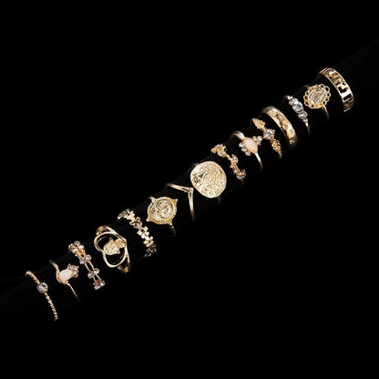 15-Piece Vintage Boho Gold Ring Set – Adjustable Retro Statement Rings for Women - Fatisha Boutique #