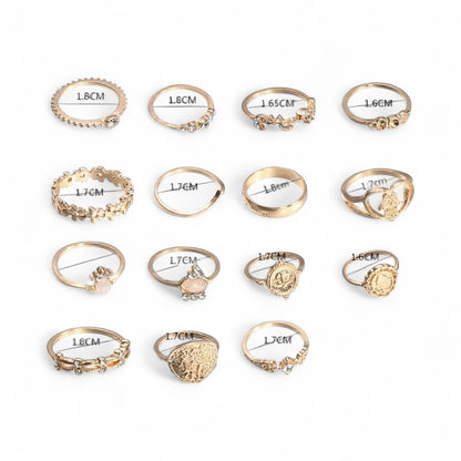 15-Piece Vintage Boho Gold Ring Set – Adjustable Retro Statement Rings for Women - Fatisha Boutique #