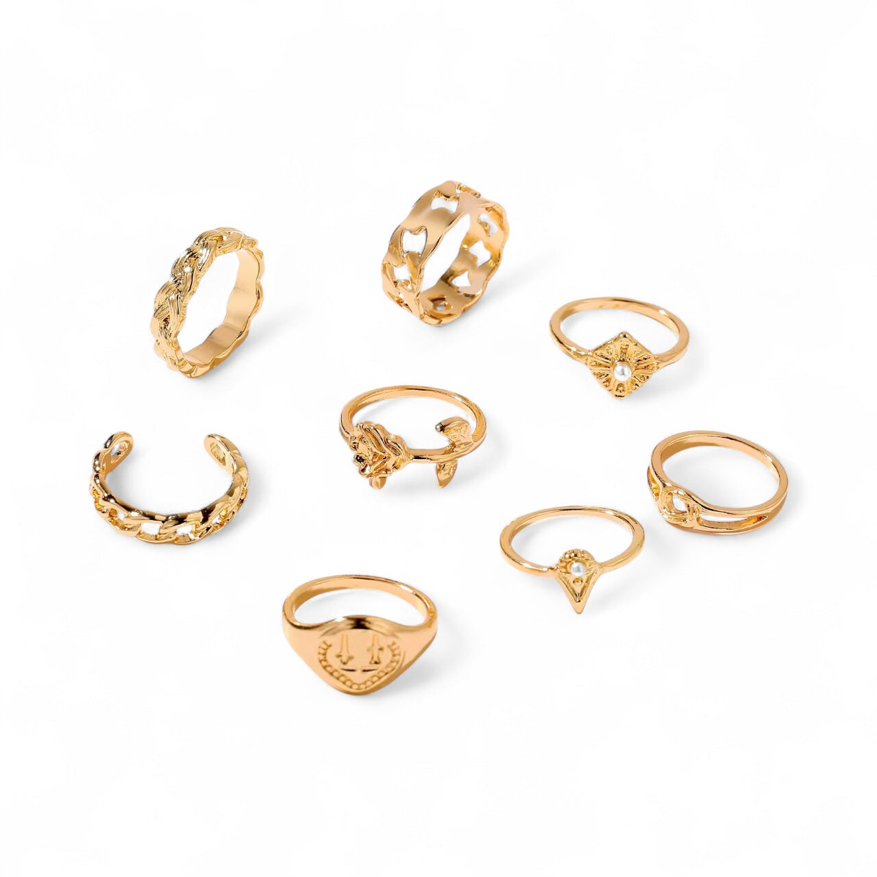 Set of 8 Adjustable Rings for Women – Gold & Silver Stackable Fashion Jewellery - Fatisha Boutique #