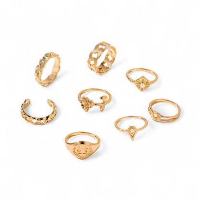 Set of 8 Adjustable Rings for Women – Gold & Silver Stackable Fashion Jewellery - Fatisha Boutique #