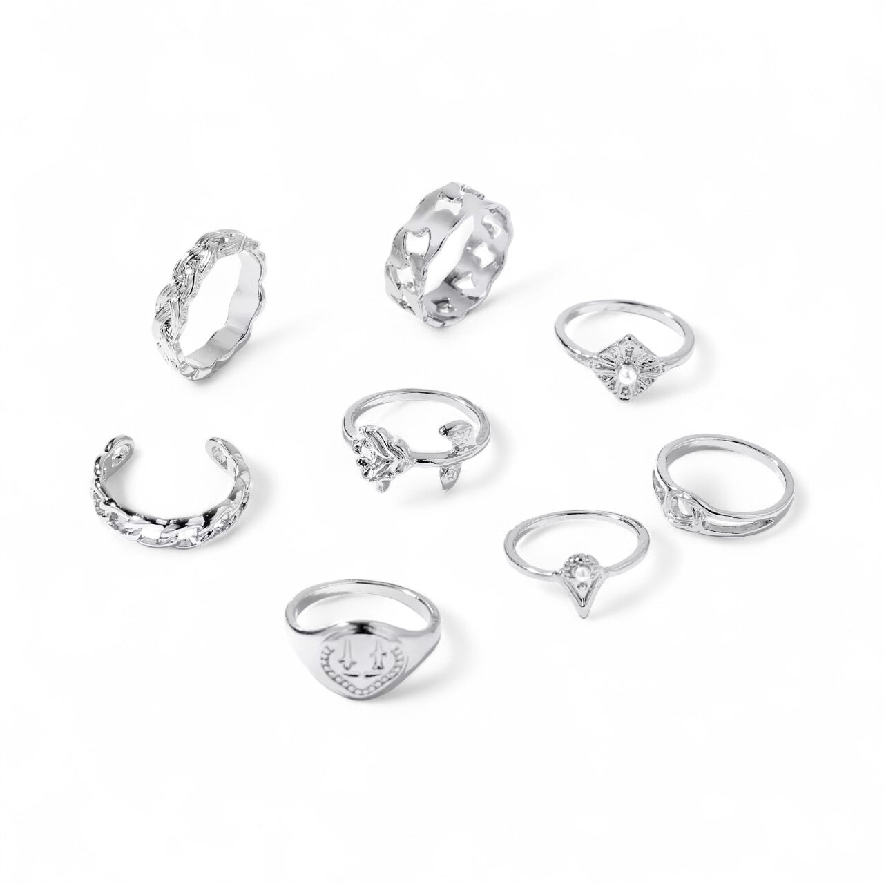 Set of 8 Adjustable Rings for Women – Gold & Silver Stackable Fashion Jewellery - Fatisha Boutique #