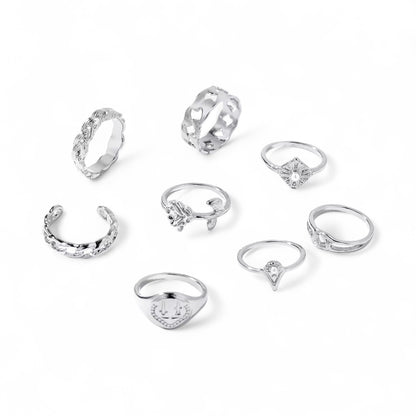 Set of 8 Adjustable Rings for Women – Gold & Silver Stackable Fashion Jewellery - Fatisha Boutique #