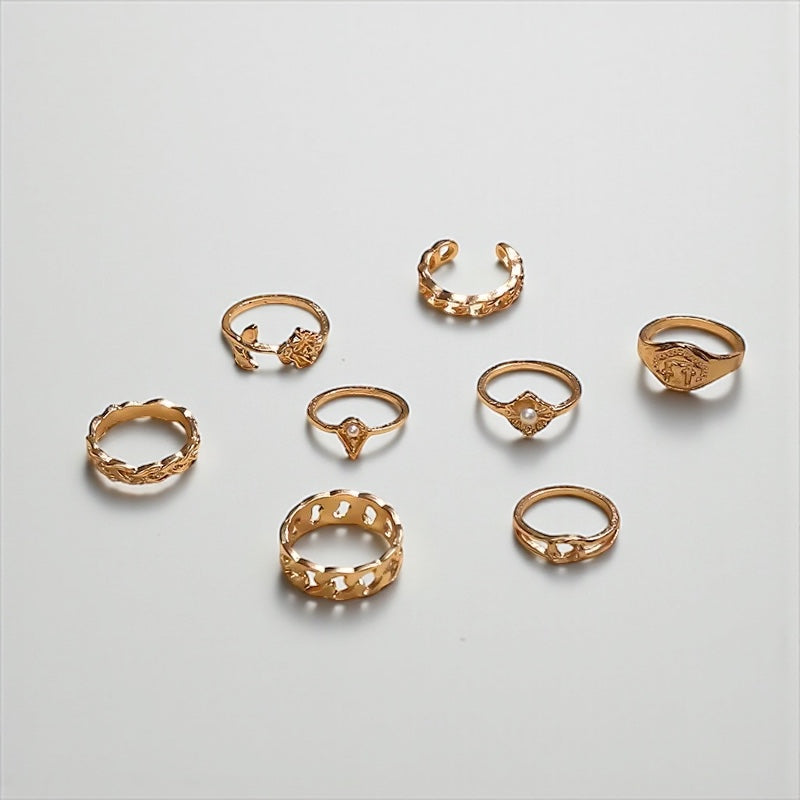 Set of 8 Adjustable Rings for Women – Gold & Silver Stackable Fashion Jewellery - Fatisha Boutique #