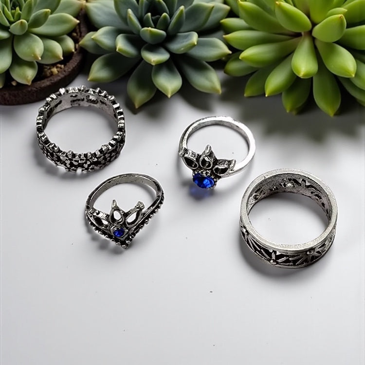 Set of 13 Boho Vintage Silver Rings – Celestial & Tribal Style Midi Finger Jewellery - Fatisha Boutique #