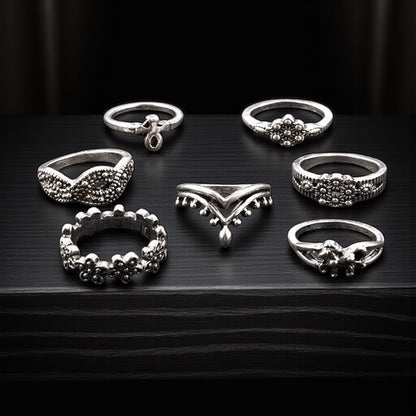 Set of 13 Boho Vintage Silver Rings – Celestial & Tribal Style Midi Finger Jewellery - Fatisha Boutique #