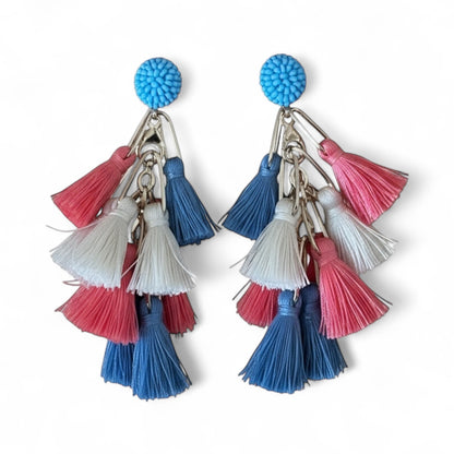 Boho Colourful Tassel Drop Earrings – Statement Dangle Earrings, Multicolour Fringe - Fatisha Boutique #
