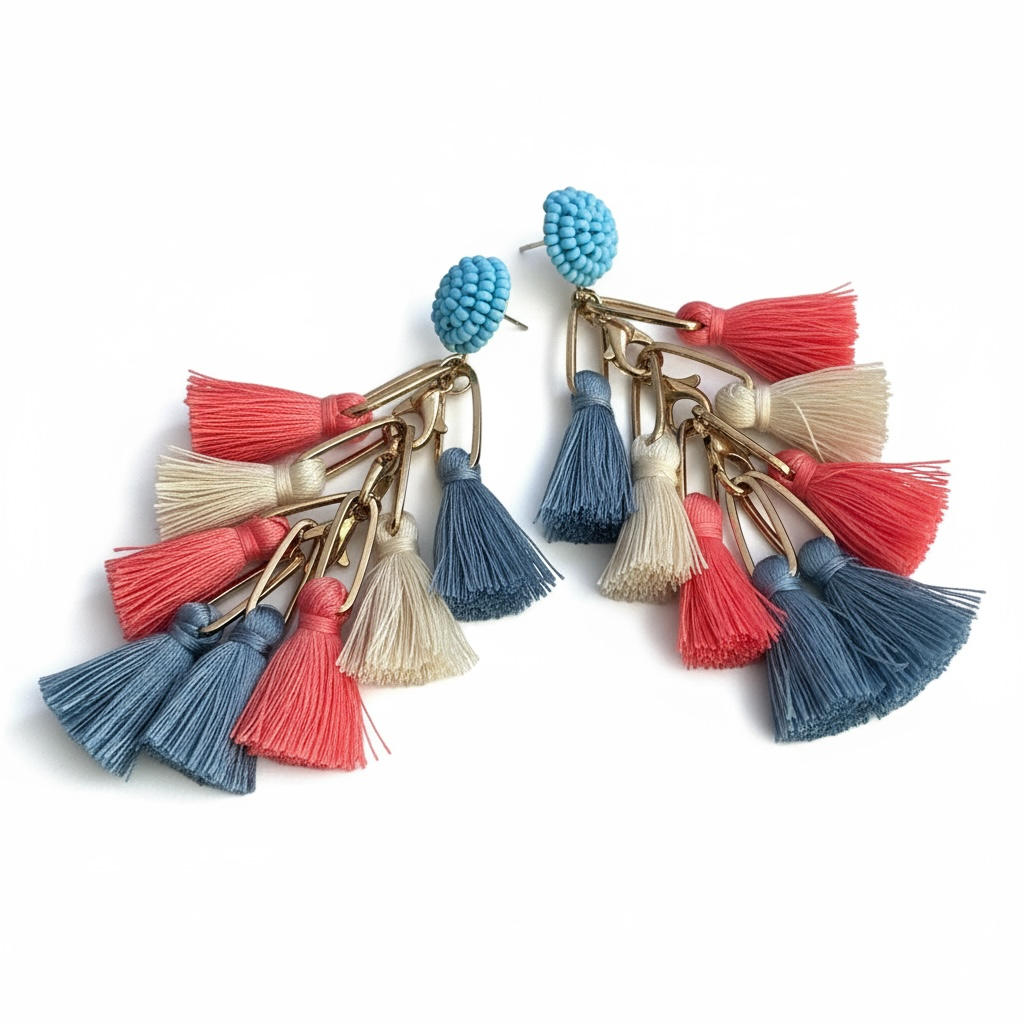 Boho Colourful Tassel Drop Earrings – Statement Dangle Earrings, Multicolour Fringe - Fatisha Boutique #