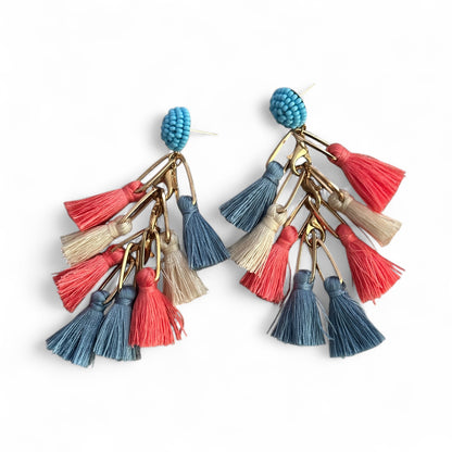 Boho Colourful Tassel Drop Earrings – Statement Dangle Earrings, Multicolour Fringe - Fatisha Boutique #