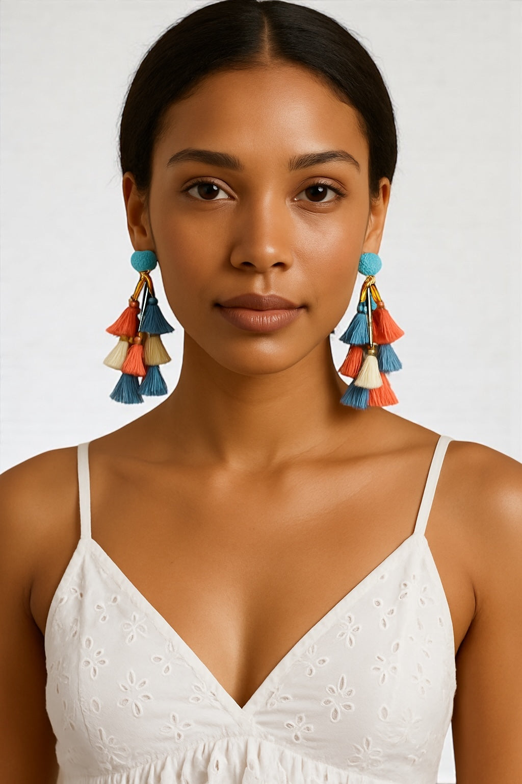 Boho Colourful Tassel Drop Earrings – Statement Dangle Earrings, Multicolour Fringe - Fatisha Boutique #
