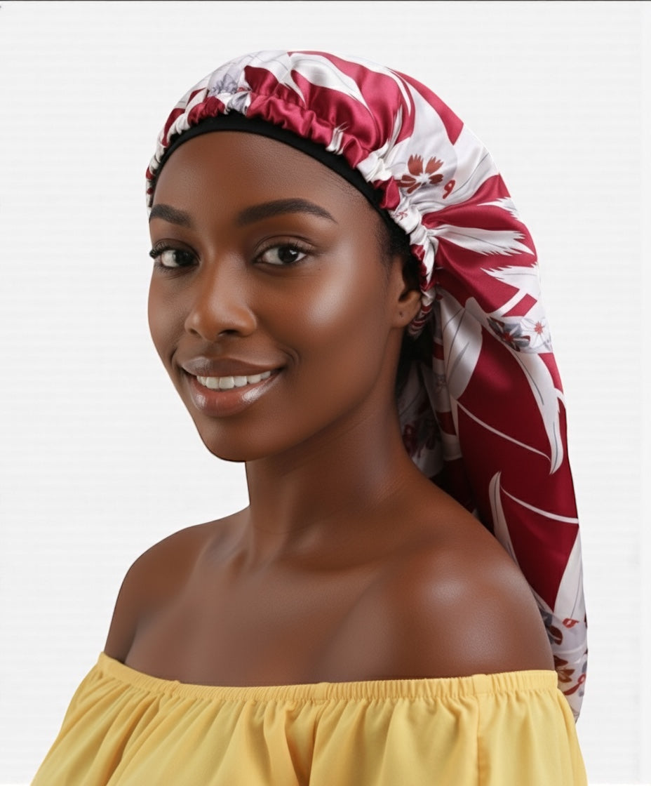 Double Layered Adjustable Satin Silk Bonnet Cap – For Long Hair, Braids & Locs - Fatisha Boutique #