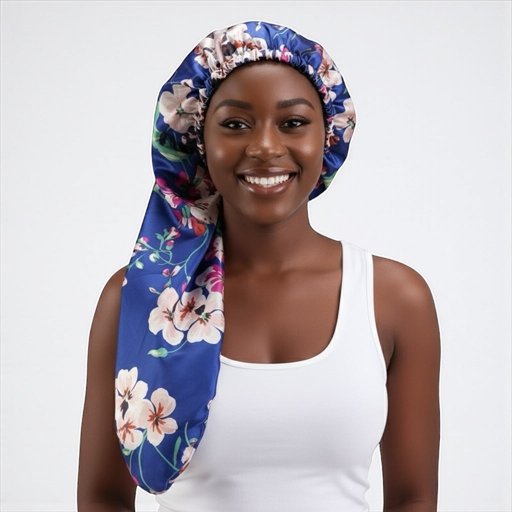 Double Layered Adjustable Satin Silk Bonnet Cap – For Long Hair, Braids & Locs - Fatisha Boutique #