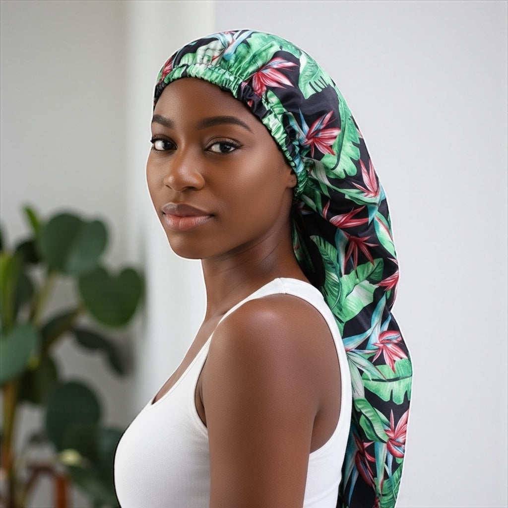 Double Layered Adjustable Satin Silk Bonnet Cap – For Long Hair, Braids & Locs - Fatisha Boutique #
