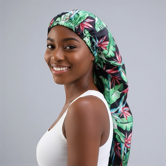 Double Layered Adjustable Satin Silk Bonnet Cap – For Long Hair, Braids & Locs - Fatisha Boutique #
