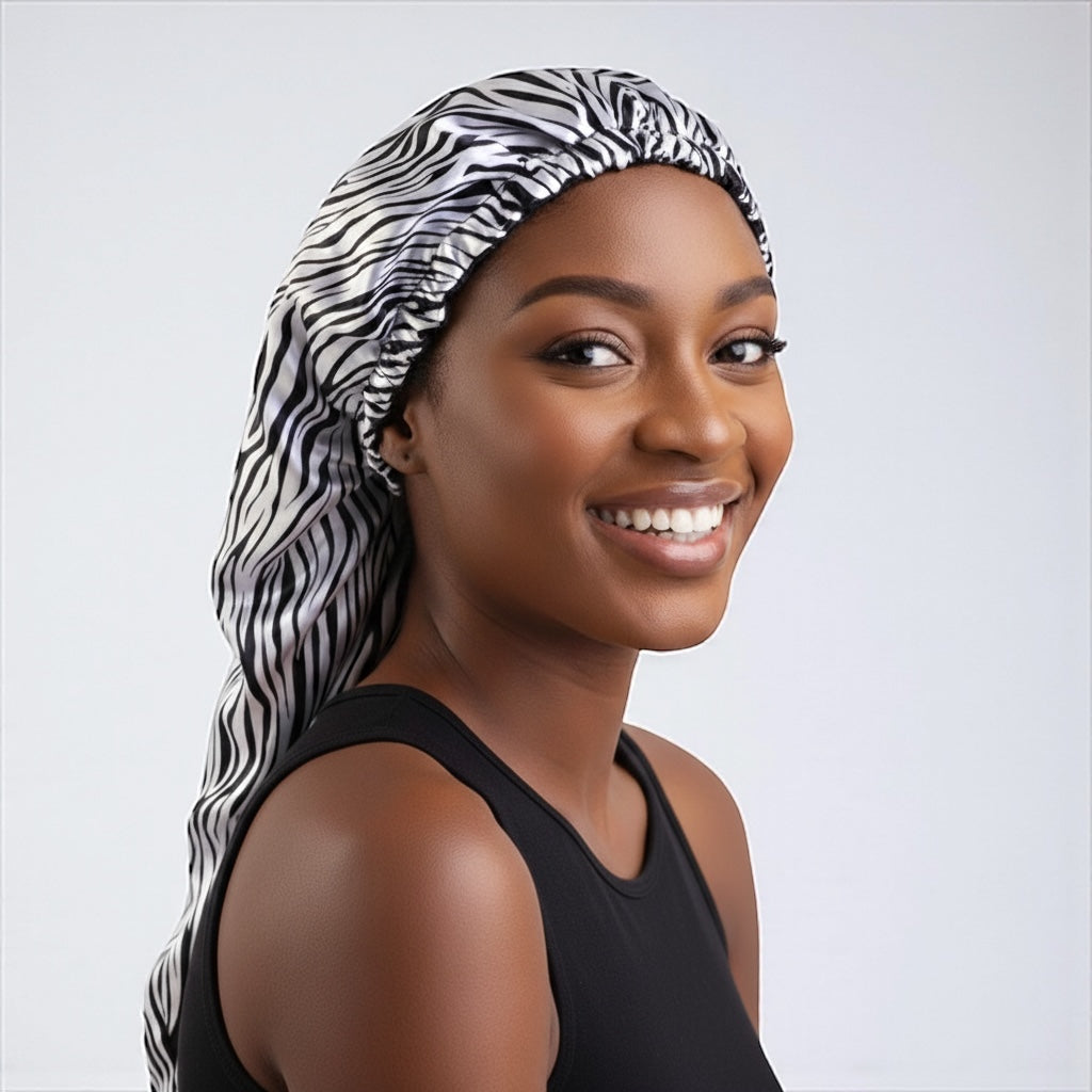 Double Layered Adjustable Satin Silk Bonnet Cap – For Long Hair, Braids & Locs - Fatisha Boutique #