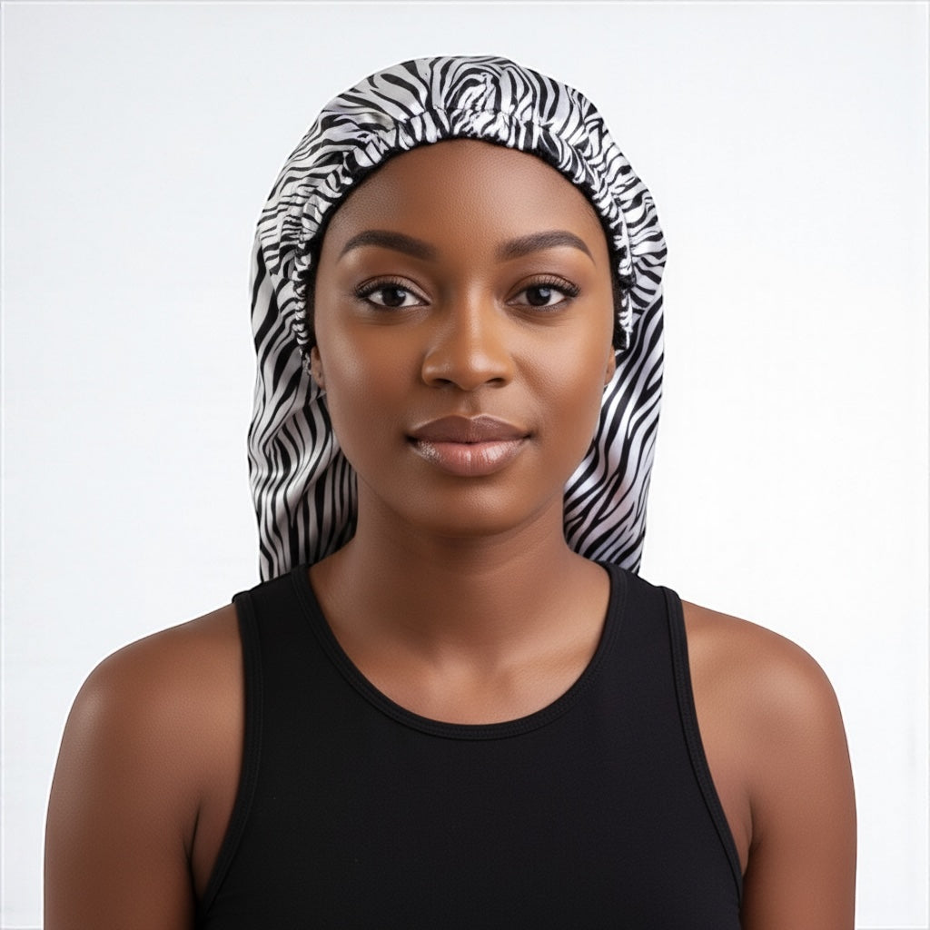 Double Layered Adjustable Satin Silk Bonnet Cap – For Long Hair, Braids & Locs - Fatisha Boutique #