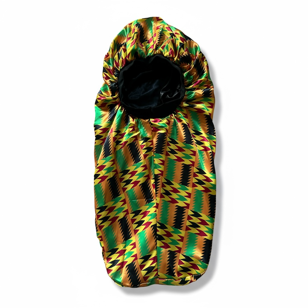 Luxury Satin Silk Ankara Long Bonnet Cap – Double Layered Hair Protection for Braids & Locs - Fatisha Boutique #