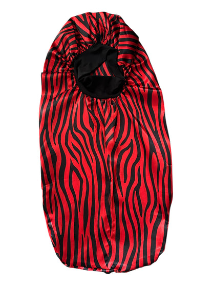 Long Satin Silk Striped Bonnet Cap with Button – Adjustable Sleep Cap for Braids, Locs & Long Hair - Fatisha Boutique #