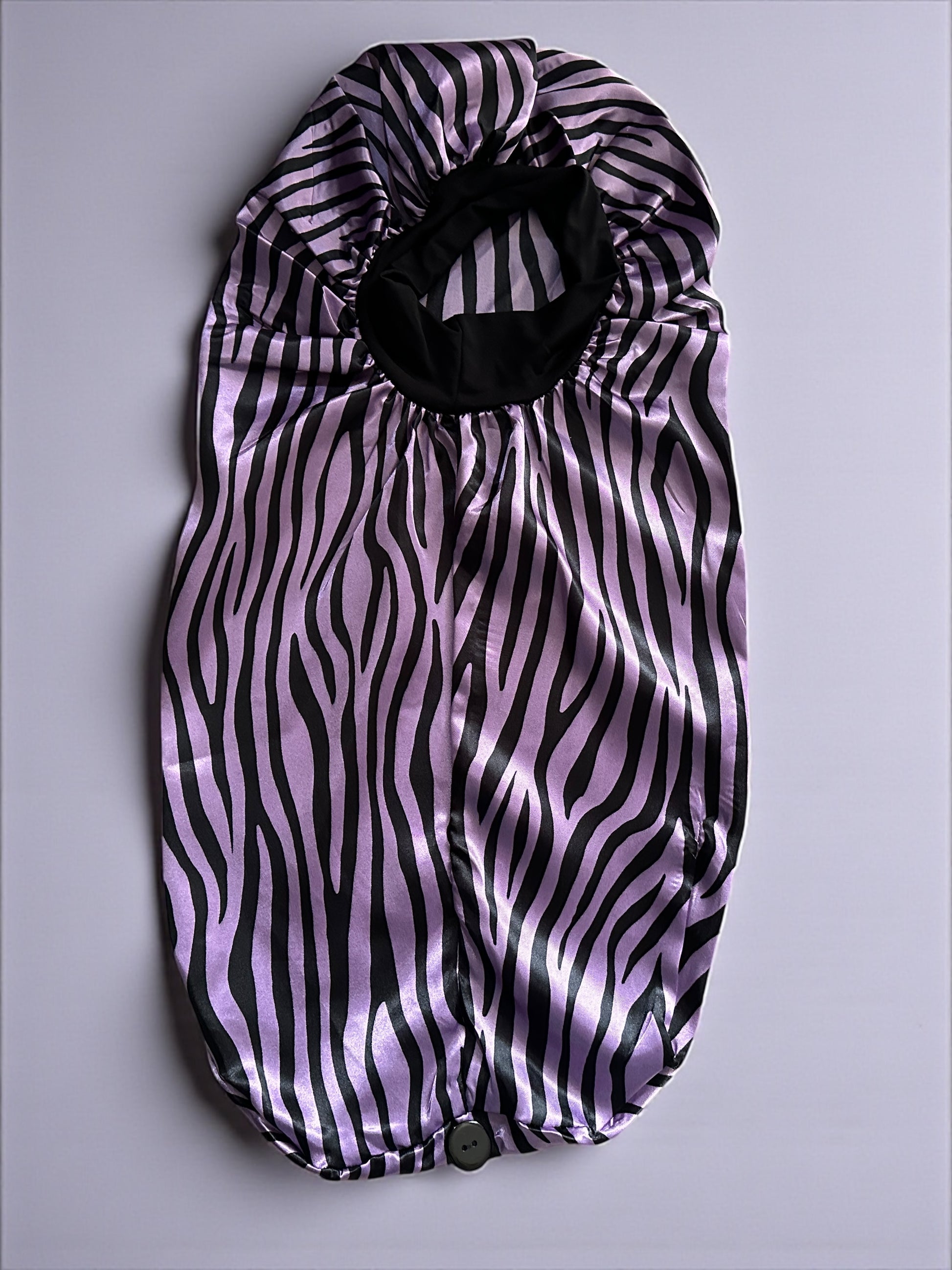 Long Satin Silk Striped Bonnet Cap with Button – Adjustable Sleep Cap for Braids, Locs & Long Hair - Fatisha Boutique #