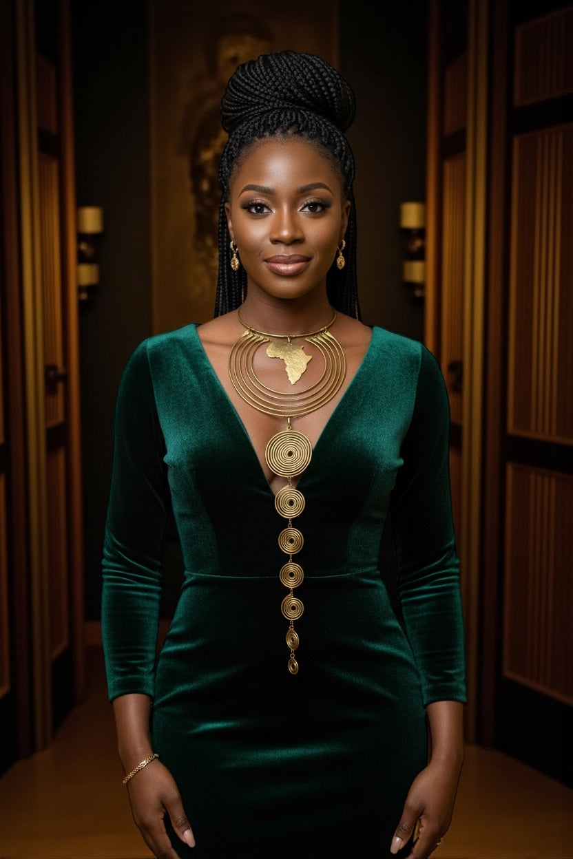 Authentic African Brass Statement Necklace – Handmade Long Spiral Pendant - Fatisha Boutique #