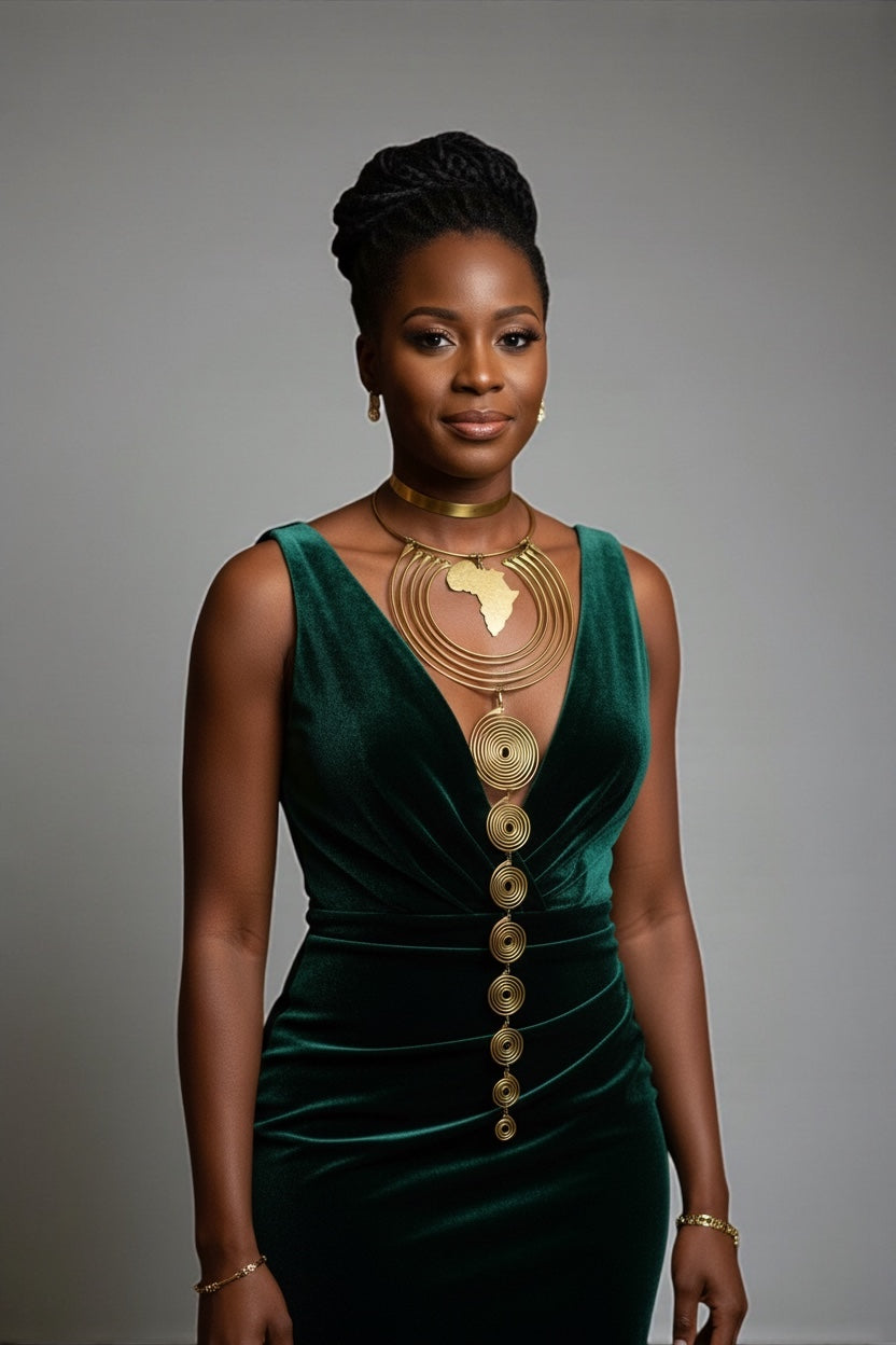 Authentic African Brass Statement Necklace – Handmade Long Spiral Pendant - Fatisha Boutique #