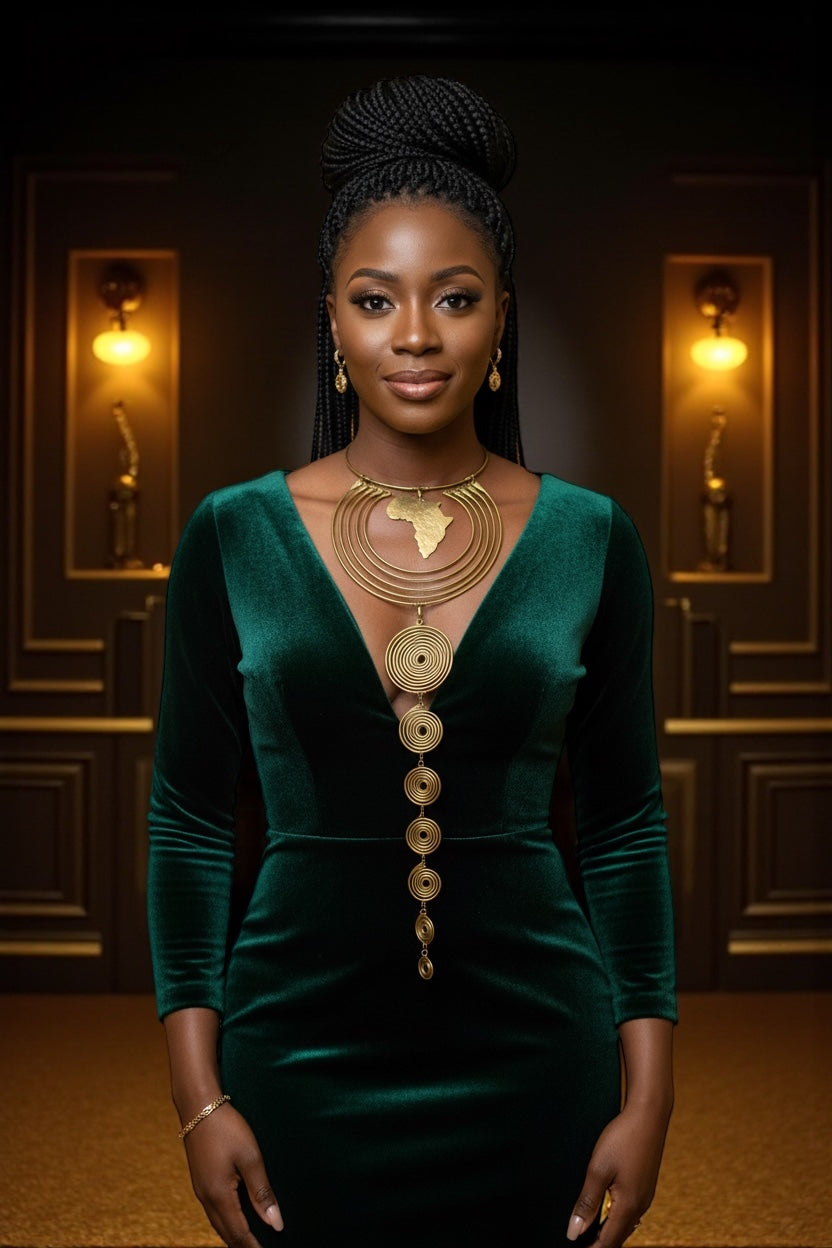 Authentic African Brass Statement Necklace – Handmade Long Spiral Pendant - Fatisha Boutique #
