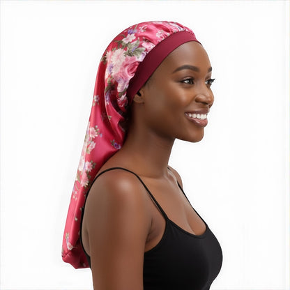 Printed Satin Silk Long Bonnet Cap for Braids, Dreadlocks & Long Hair – Lightweight Sleep Cap - Fatisha Boutique #