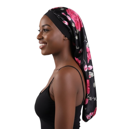 Printed Satin Silk Long Bonnet Cap for Braids, Dreadlocks & Long Hair – Lightweight Sleep Cap - Fatisha Boutique #